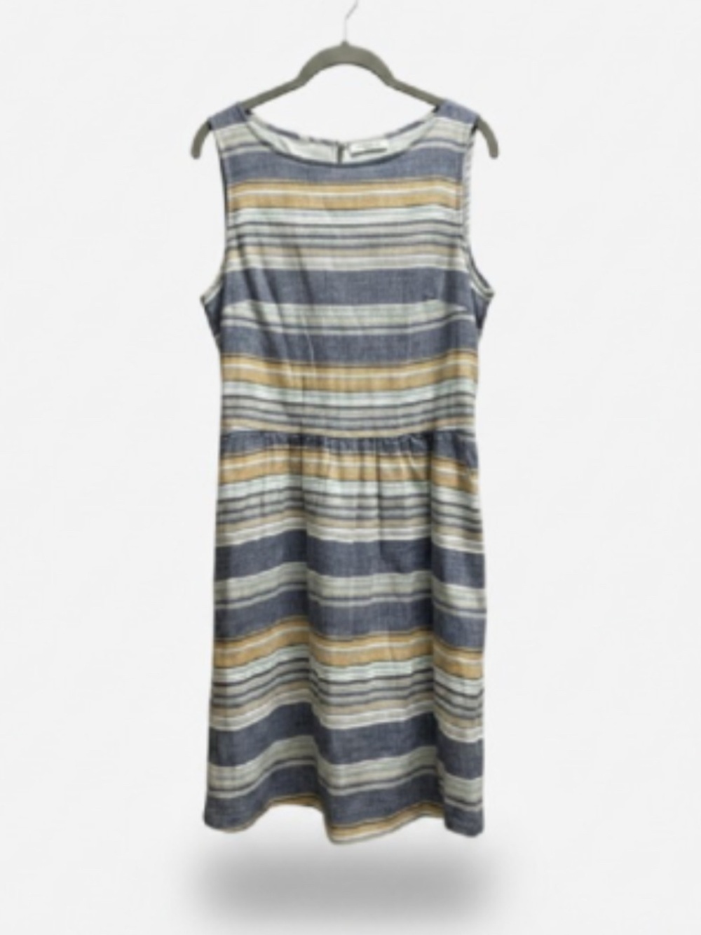Beach Lunch Lounge ⚓️ Striped Linen Blend Sleeveless Dress Pockets Size L EUC
